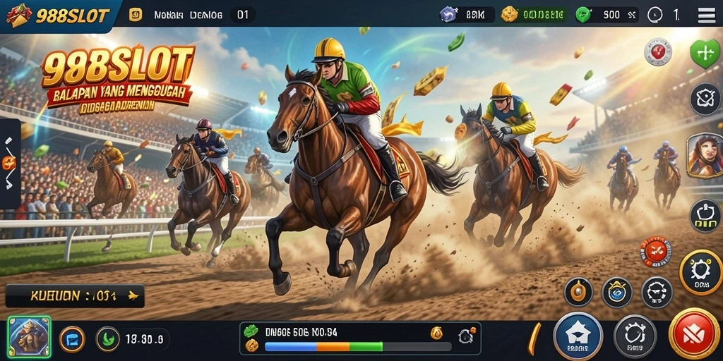 Tangkapan layar game 988SLOT menampilkan aksi balapan yang seru.