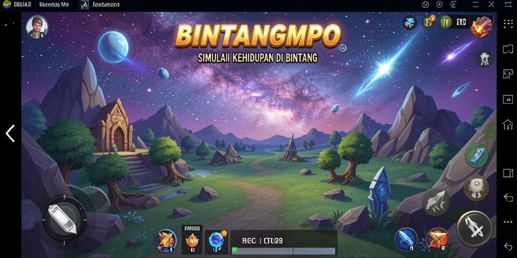 Tampilan gameplay BINTANGMPO dengan karakter dan dunia yang ceria.