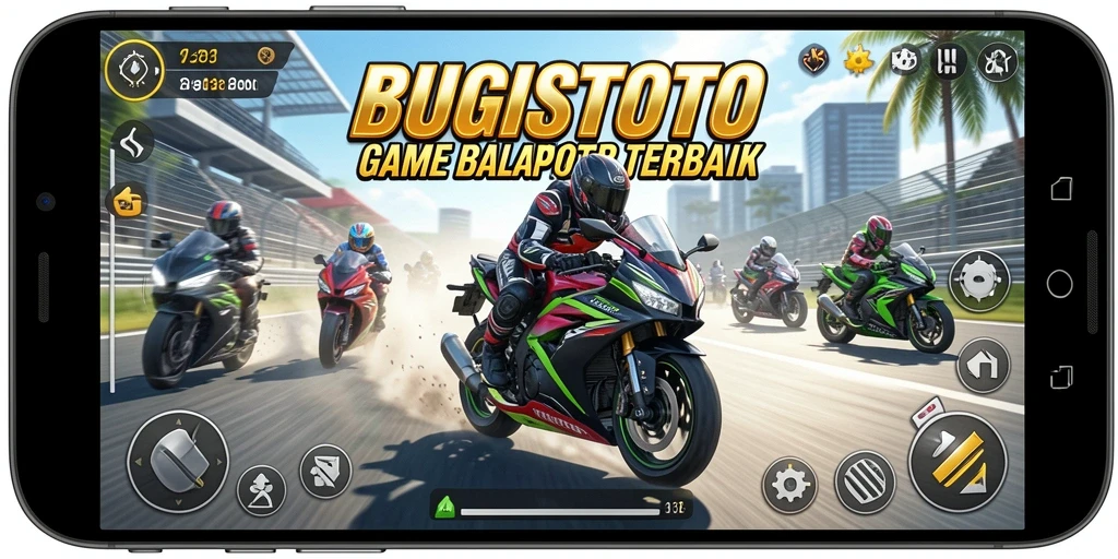 Gameplay seru dari BUGISTOTO yang menampilkan balapan motor.
