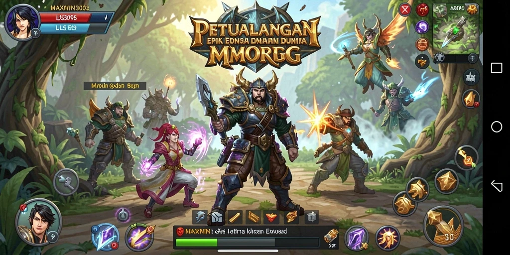 Tangkapan layar gameplay MAXWIN303 yang menggambarkan pertempuran epik dalam dunia MMORPG.