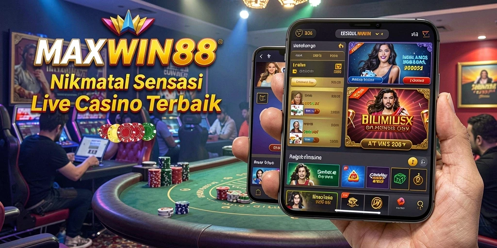 Screenshot gameplay Live Casino yang menampilkan dealer dan pemain berinteraksi.