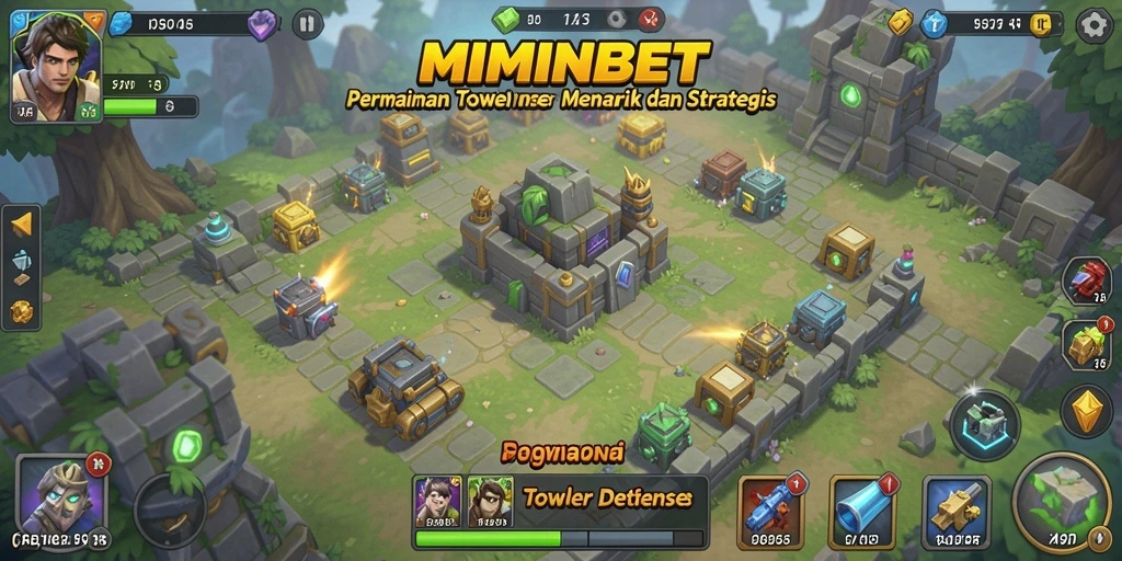 Tangkapan layar gameplay MIMINBET yang menunjukkan aksi Tower Defense yang seru.