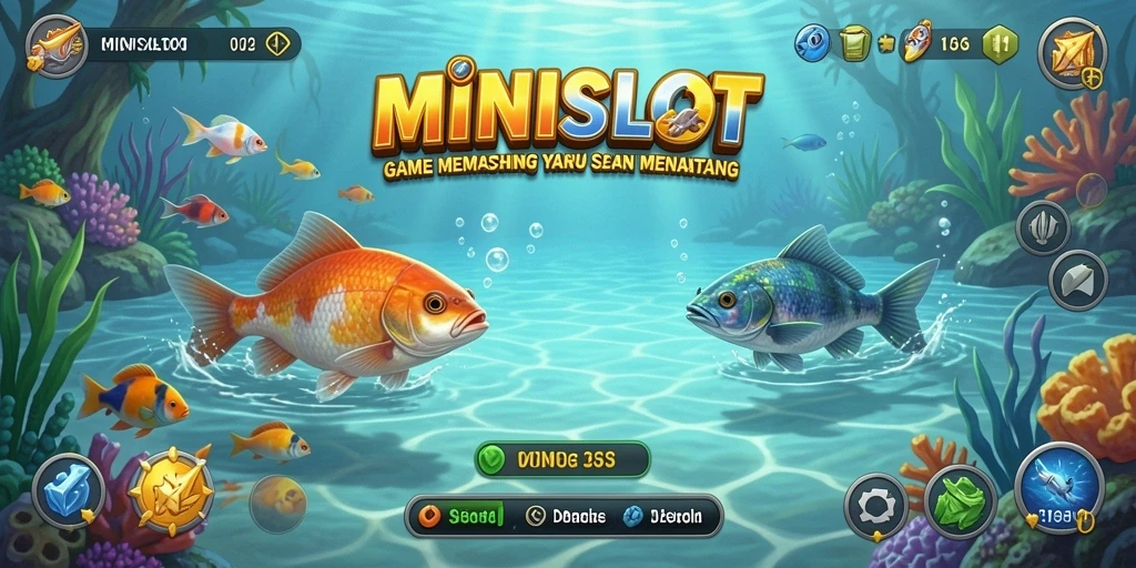 Screenshot gameplay MINISLOT menampilkan serunya mengatasi tantangan memancing.