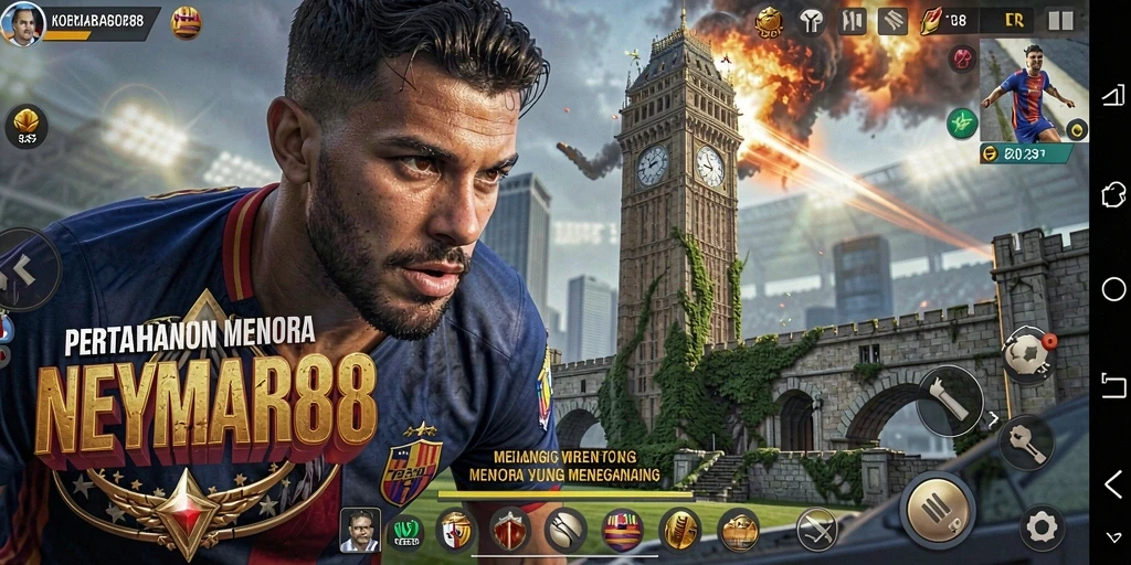 Tampilan gameplay menegangkan di NEYMAR88 dengan strategi Tower Defense.