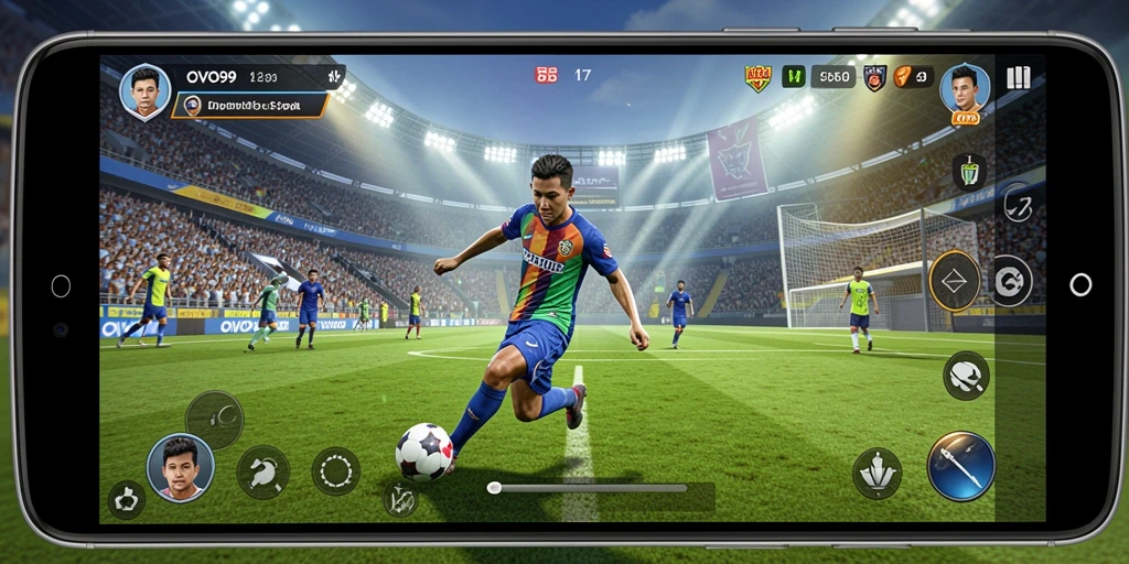 Screenshot gameplay OVO99 menunjukkan aksi olahraga yang mendebarkan.
