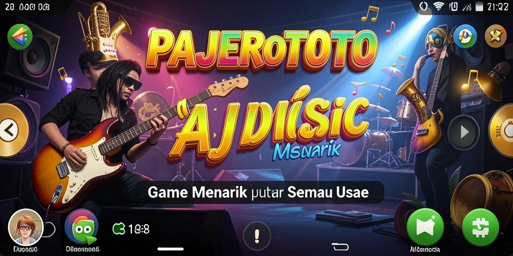 Tampilan gameplay PAJEROTOTO dengan alat musik yang interaktif.