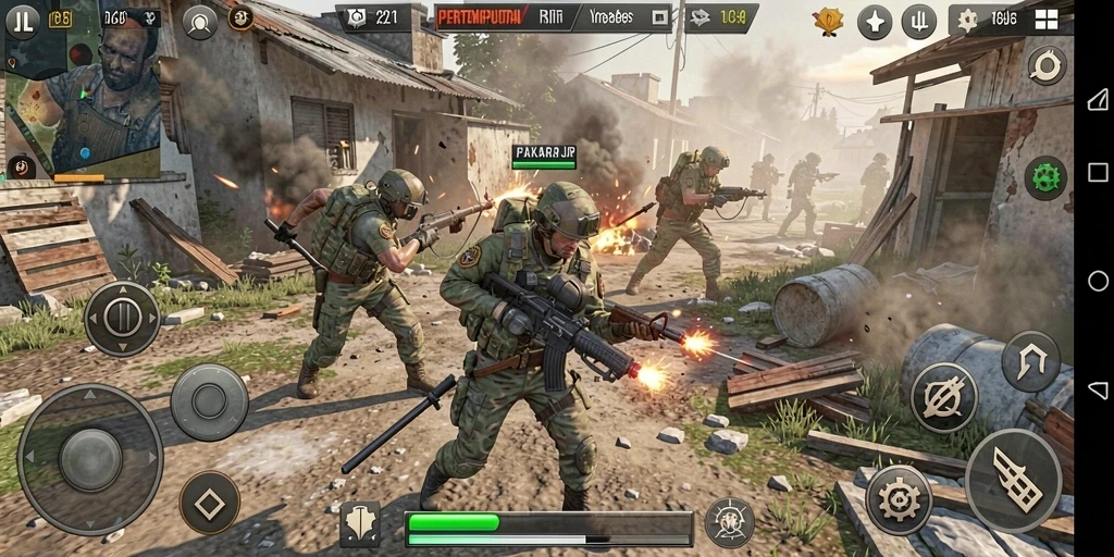 Tangkapan layar PAKARJP menampilkan aksi pertempuran yang seru dan strategis.