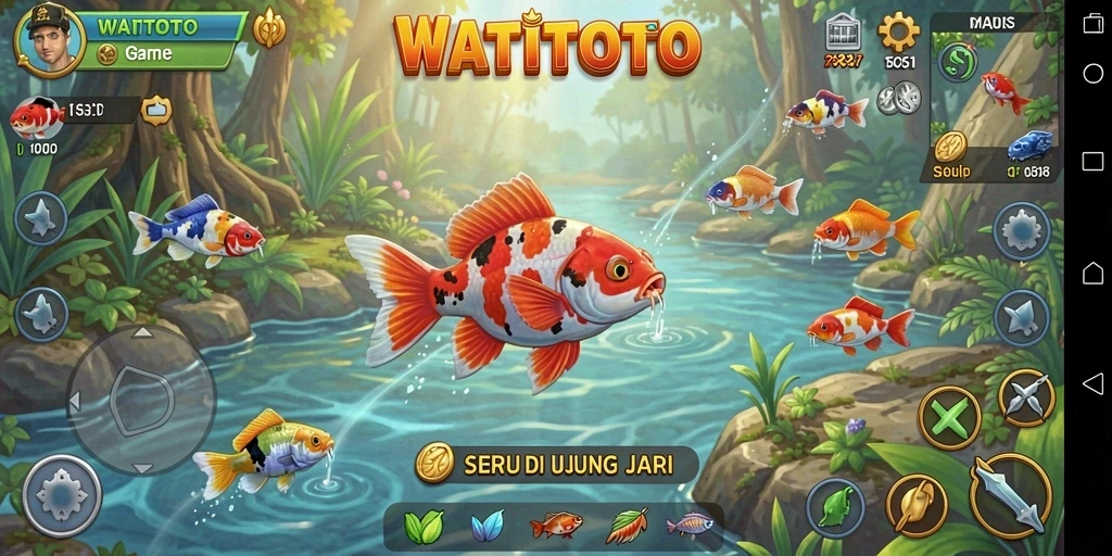 Tampilan gameplay menakjubkan di WATITOTO saat memancing.
